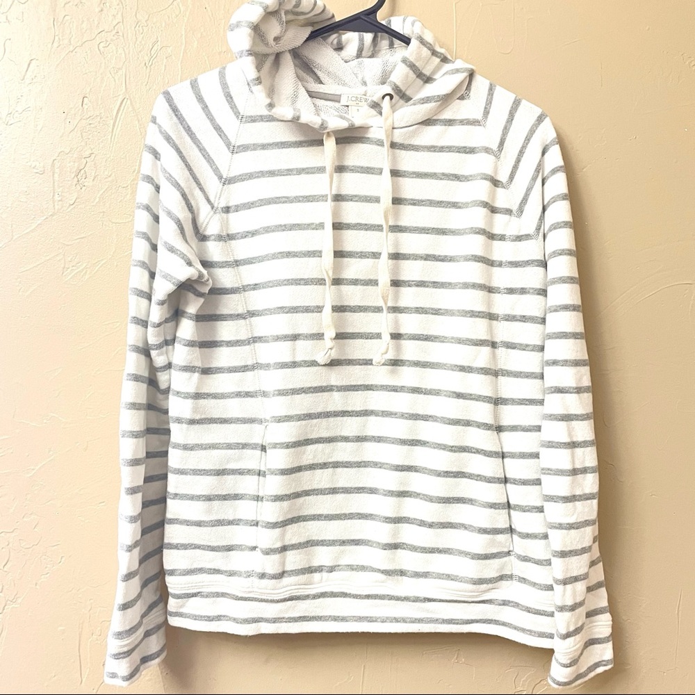 Jcrew hooded drawstring sweater. Striped with pockets
